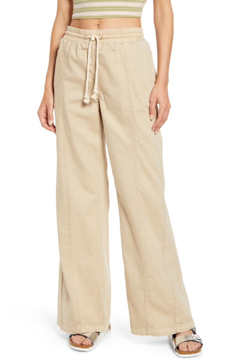 High Waist Wide Leg Drawstring Pants, Main, color, STONE