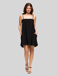 24seven Comfort Apparel Square Neck Spaghetti Strap Smocked Pocket Mini Dress