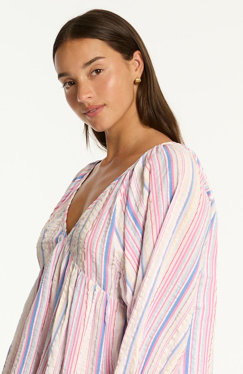 Sea Level Boho Stripe Long Sleeve Cover-Up Dress, Alternate, color, 