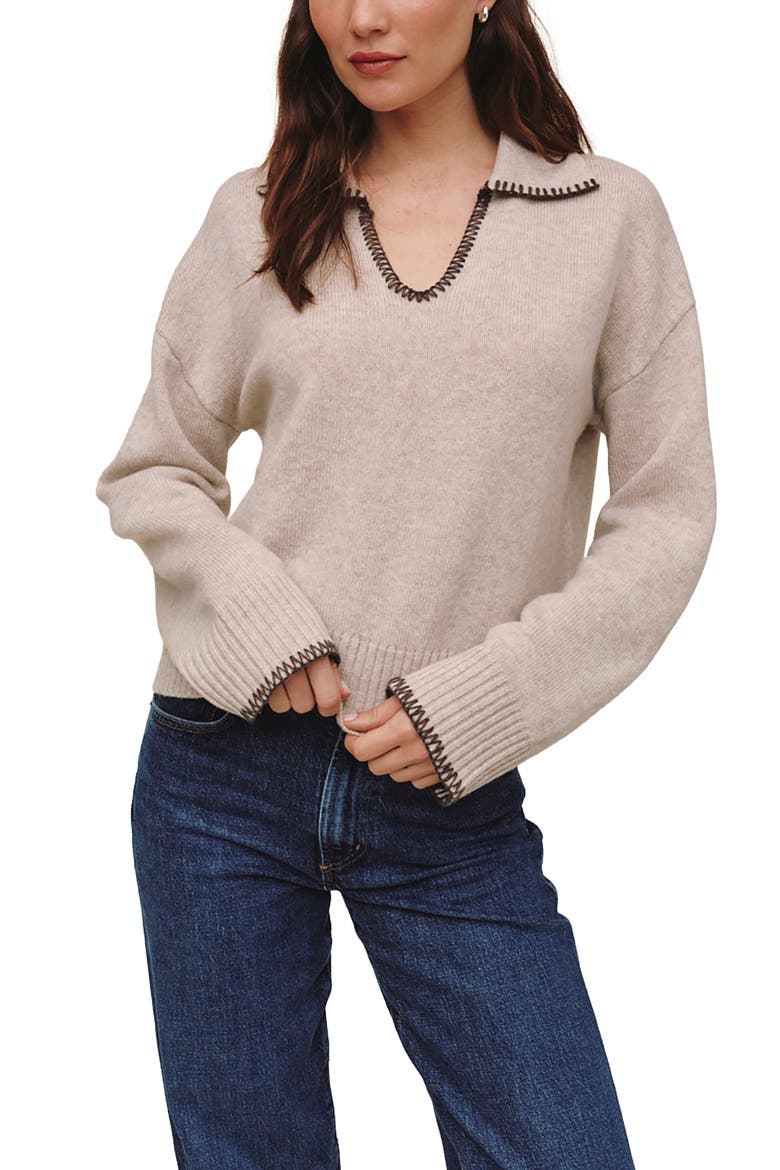 Contrast Stitch Merino & Cashmere Sweater, Alternate, color, CHALET
