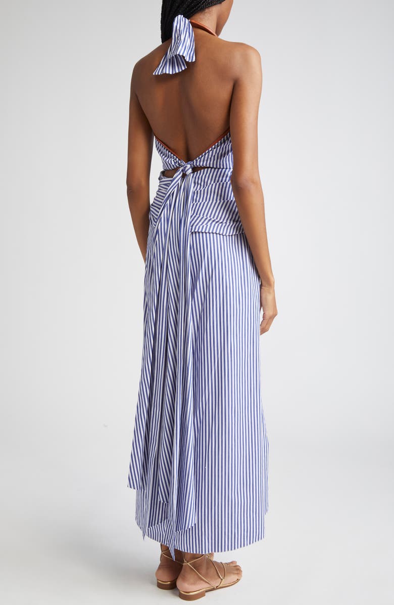 Johanna Ortiz Centro Del Cielo Stripe Halter Dress, Alternate, color, Off White / Blue