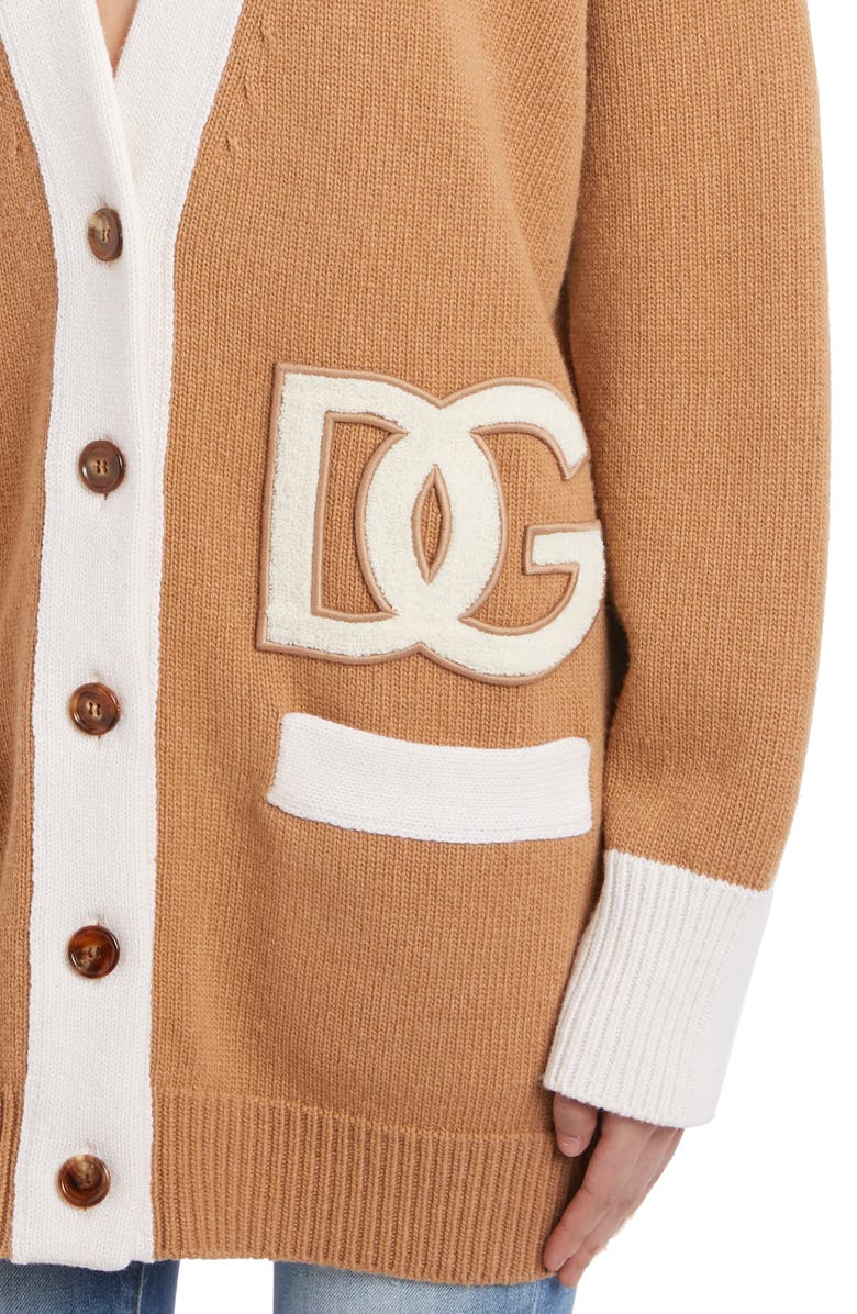 Dolce&Gabbana DG Patch Contrast Trim Wool Cardigan, Alternate, color,