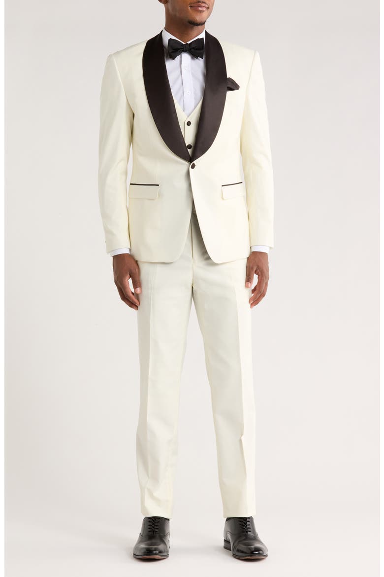 Ivory Shawl Collar 3-Piece Tuxedo, Main, color, IVORY/BLACK
