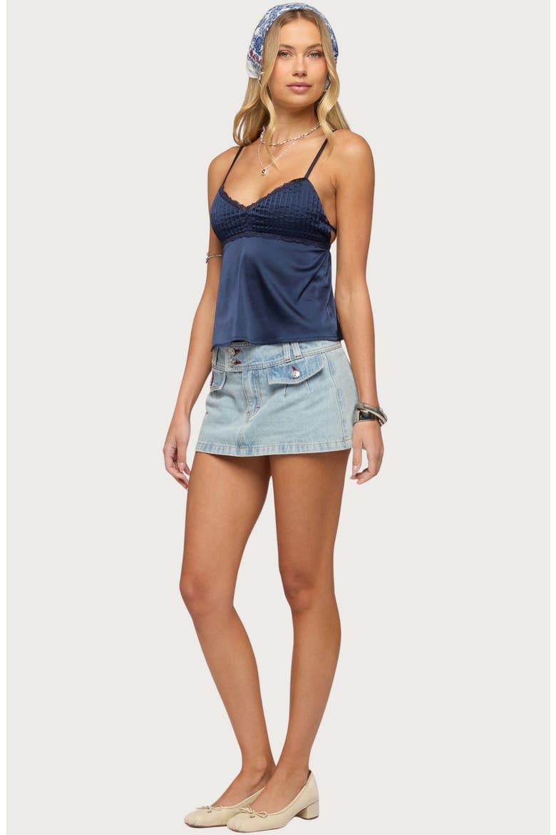 Blanca Lace Trim Satin Camisole, Alternate, color, NAVY