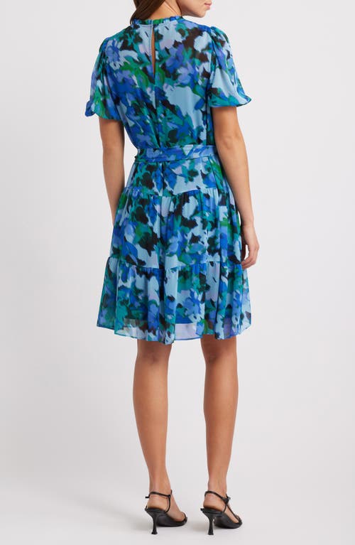 Julia Jordan Floral Short Sleeve Tiered Dress In Blue Multi