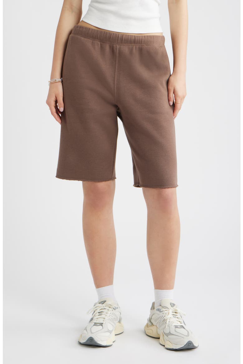 Long Fleece Sweat Shorts, Main, color, BROWN QUARTZ
