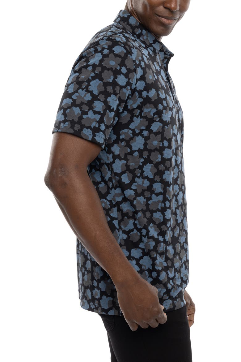 By The Wharf Floral Print Polo, Alternate, color, BLACK