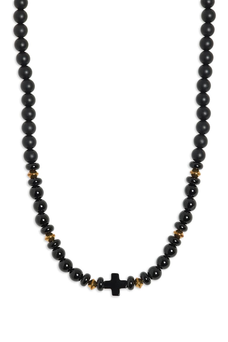 Cross Gemstone Necklace, Alternate, color, BLACK ONYX