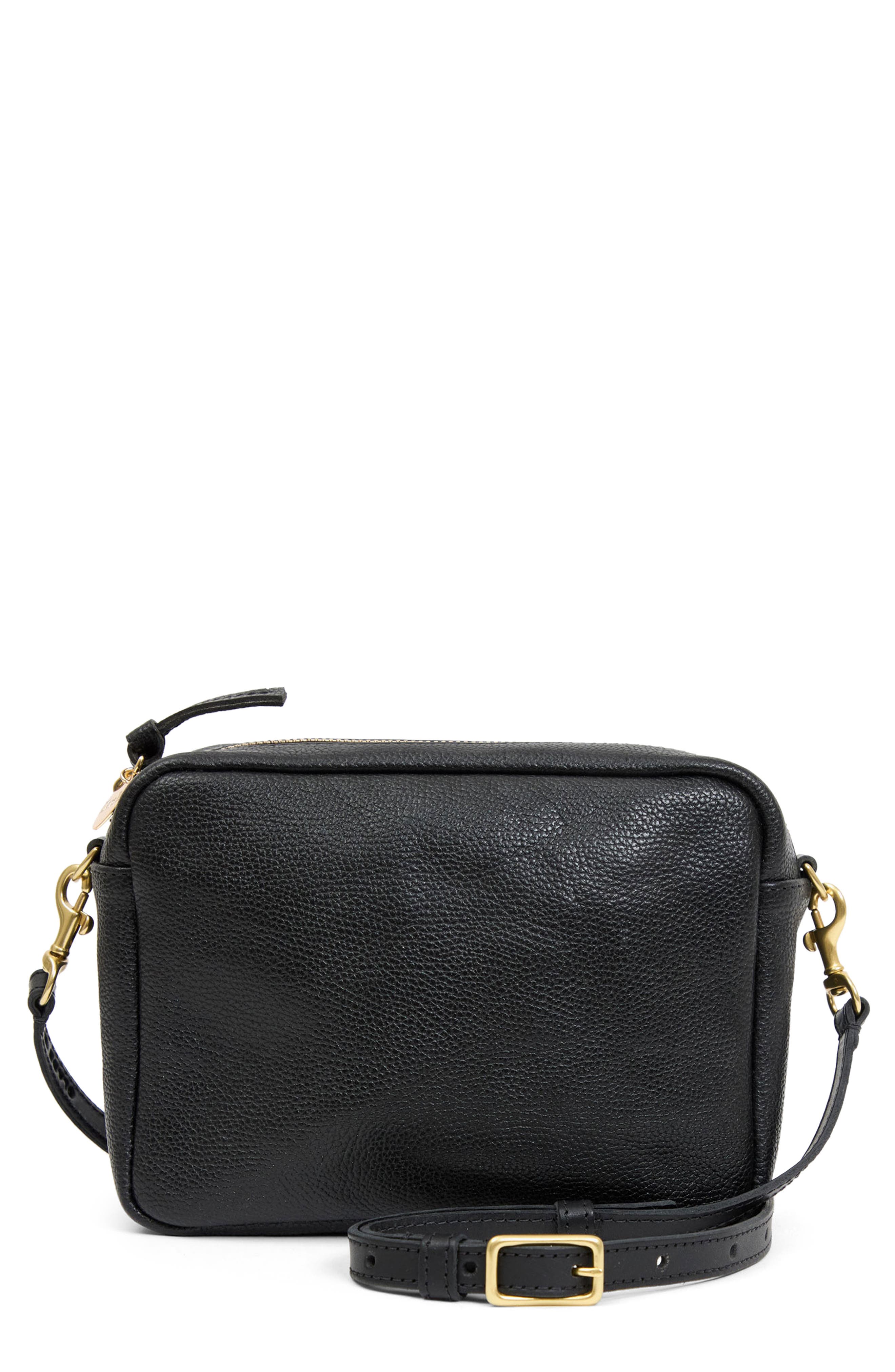Clare V. Midi Sac Petit Caviar Leather Crossbody Bag, Main, color, Black