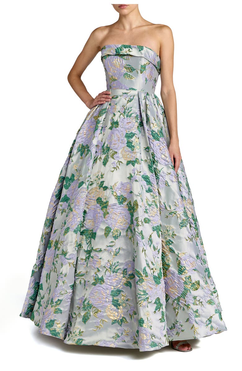 Mac Duggal Multicolor Floral Strapless Brocade Ballgown, Main, color, Lilac Multi