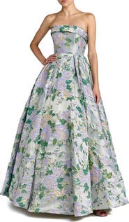 Mac Duggal Multicolor Floral Strapless Brocade Ballgown