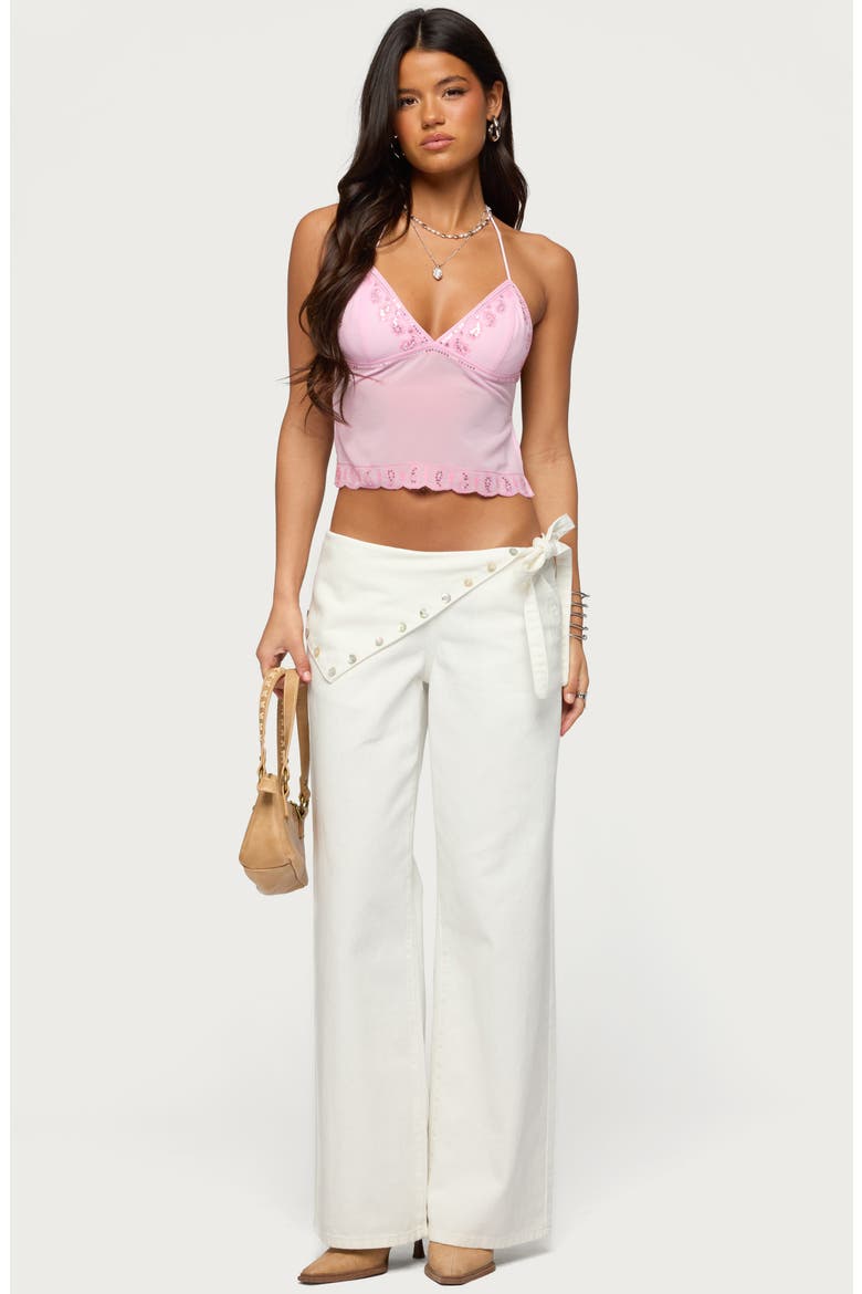 Allise Sequin Crop Halter Top, Alternate, color, PINK