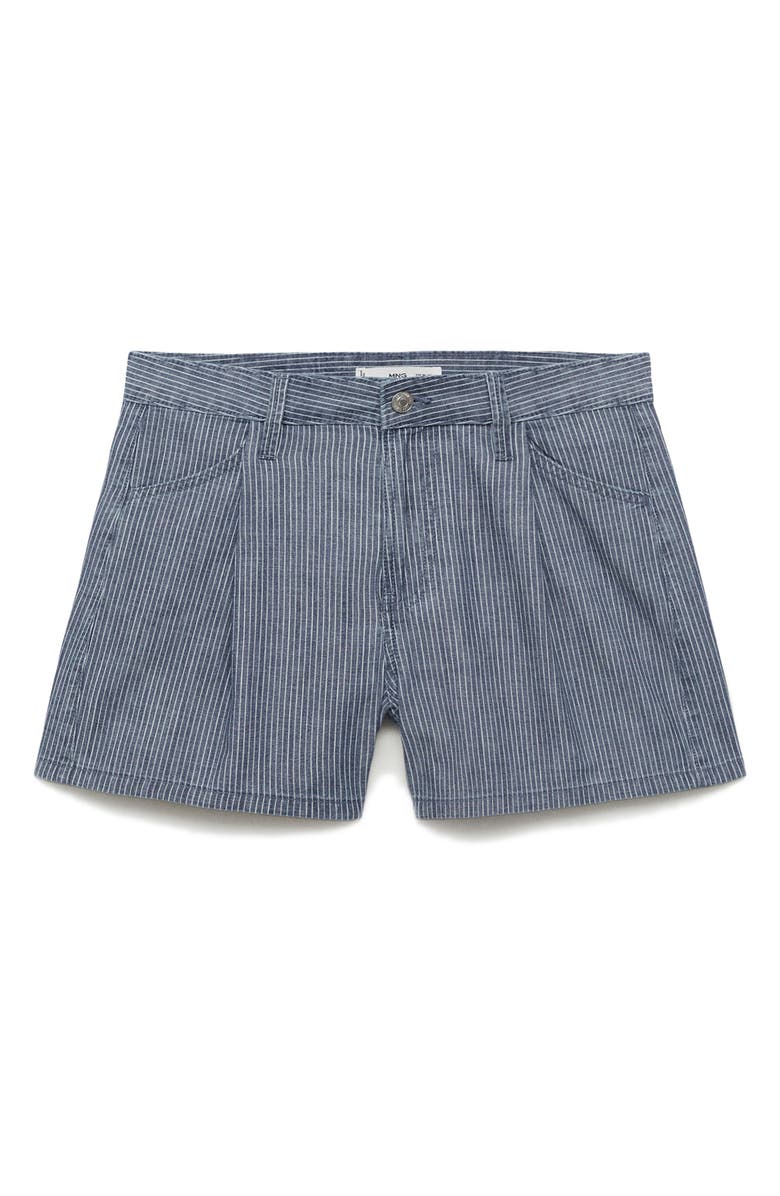 MANGO Stripe Pleated Denim Shorts, Alternate, color, Blue