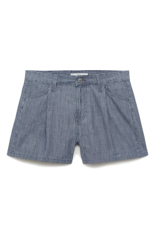 Mango Stripe Pleated Denim Shorts In Blue