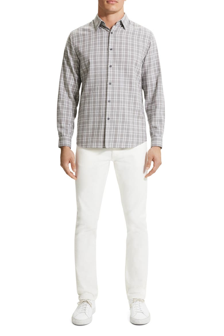 Irving Medium Check Cotton Button-Up Shirt, Alternate, color, FORCE GREY MULTI - 13O