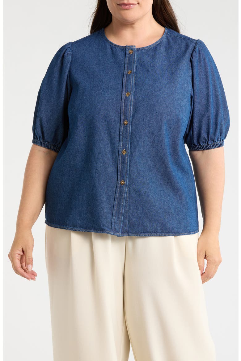 Puff Sleeve Denim Top, Main, color, ARIES WASH