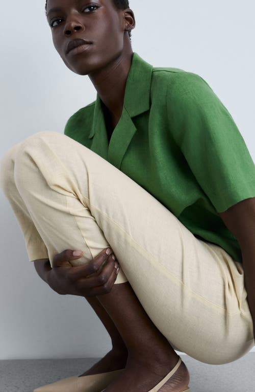 Mango Linen Straight Leg Crop Pants In White