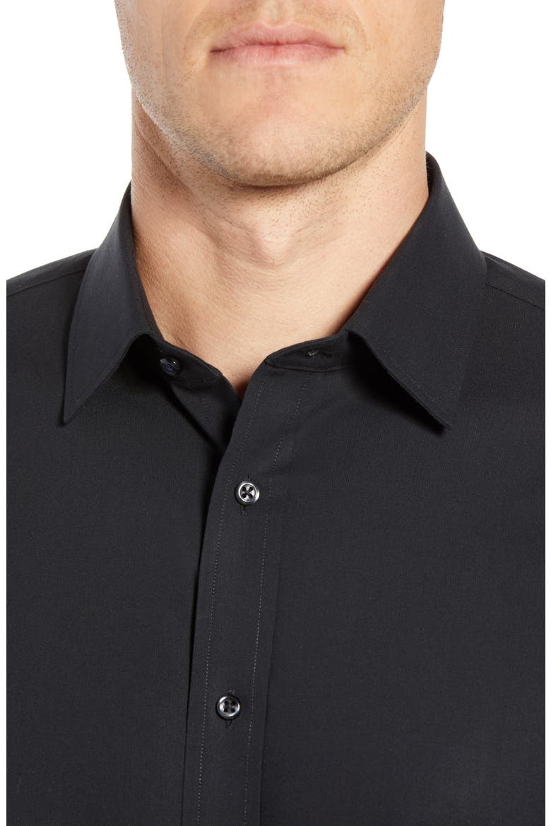 Tech-Smart Trim Fit Stretch Pinpoint Dress Shirt, Alternate, color, BLACK ROCK
