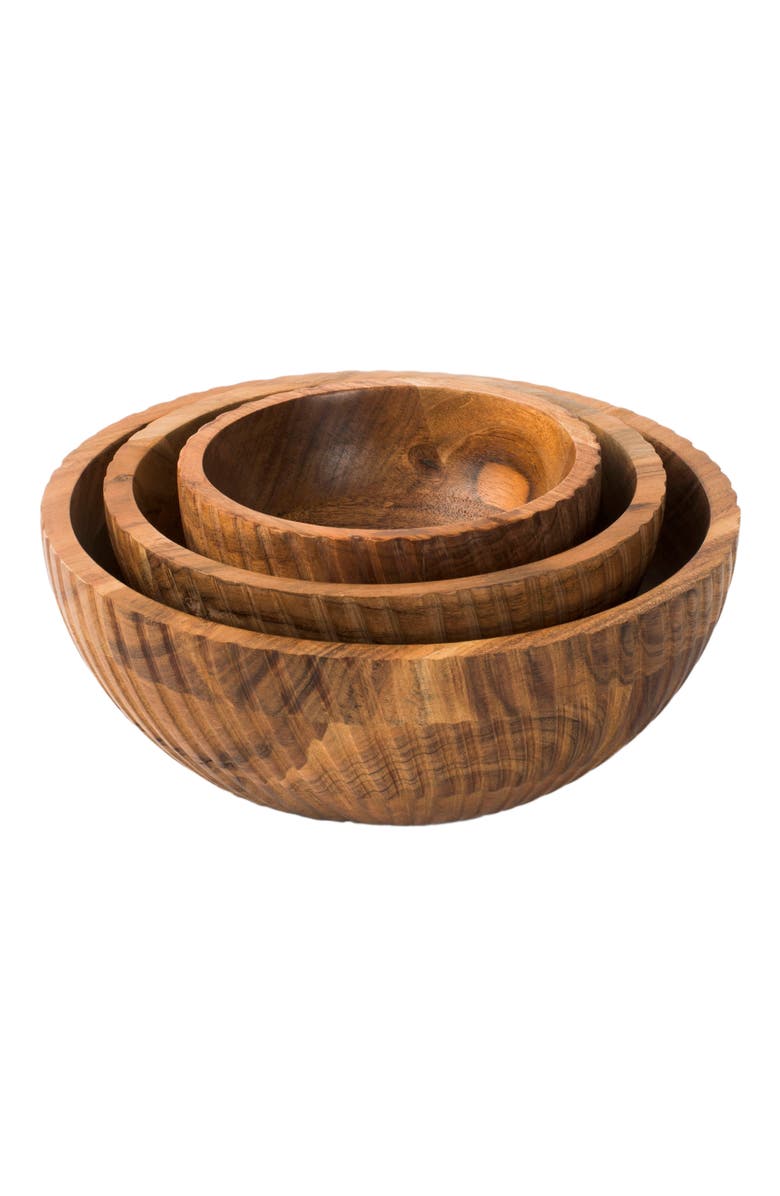 Mela Artisans Stria Acacia Wood Bowls, Main, color, Brown