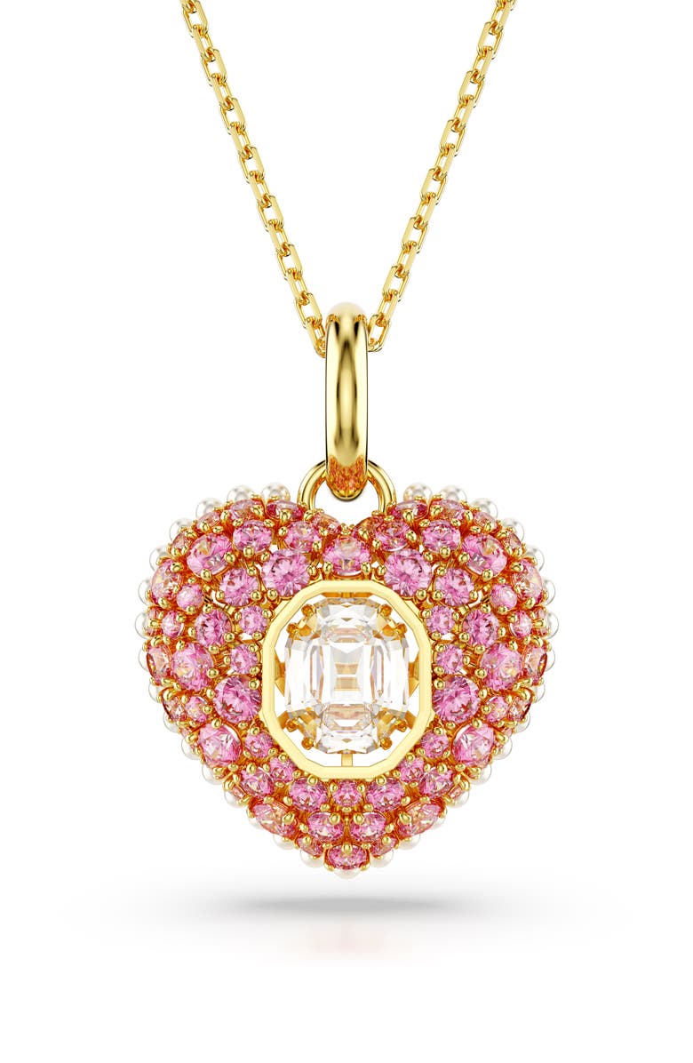 Swarovski Idyllia Crystal, Faux Pearl & Cubic Zirconia Heart Pendant Necklace, Main, color, Pink