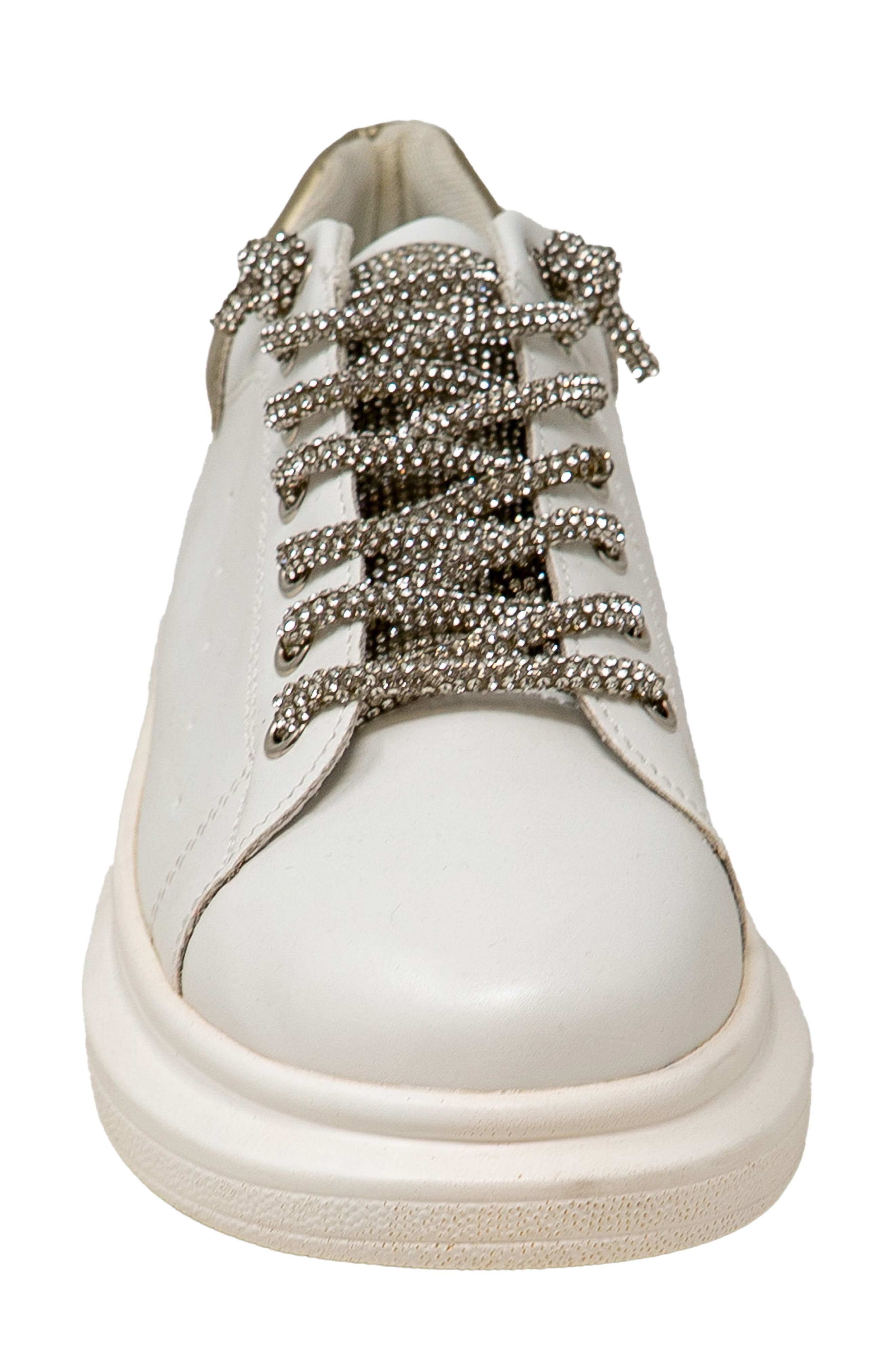 Rhinestone Faux Leather Platform Sneaker, Alternate, color, WHITE/GOLD