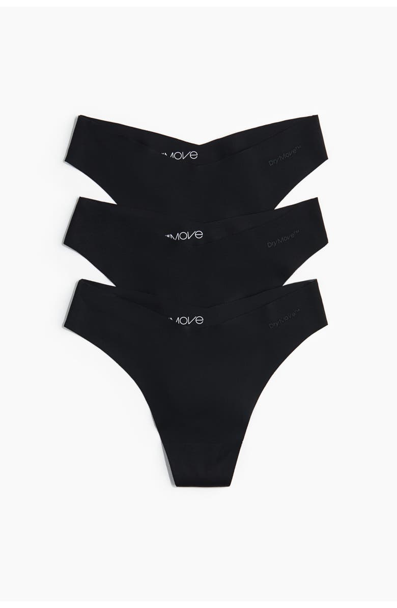H&M 3-pack Sports Thong Briefs With Drymove, Main, color, Black