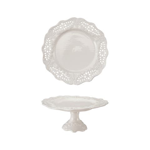 Scalloped Stoneware Pedestal with Pierced Lace Detail