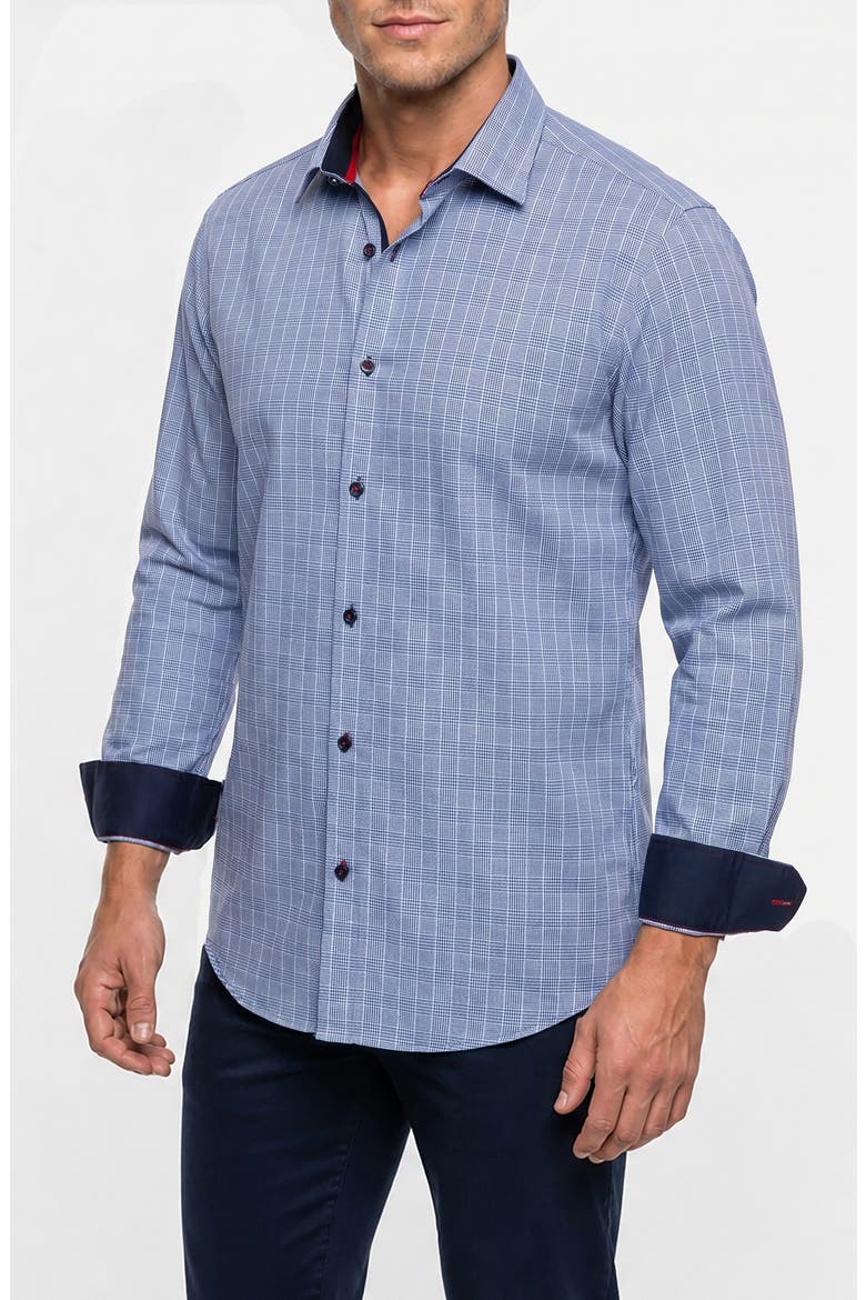 Check Long Sleeve Button Up Shirt, Main, color, NAVY FANCY CHECK PATTERN