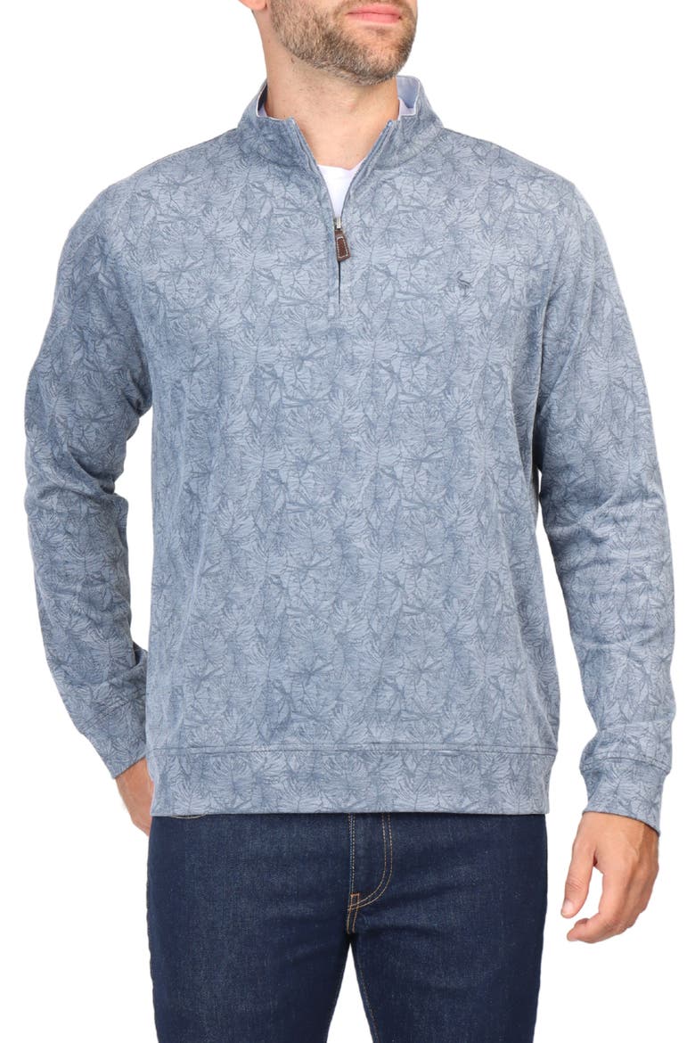 Tonal Tropical Print Micro Pique Pullover, Main, color, NAVY