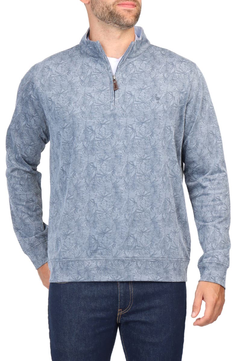 TailorByrd Tonal Tropical Print Micro Pique Pullover, Main, color, Navy