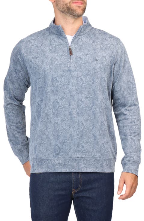 Tonal Tropical Print Micro Pique Pullover