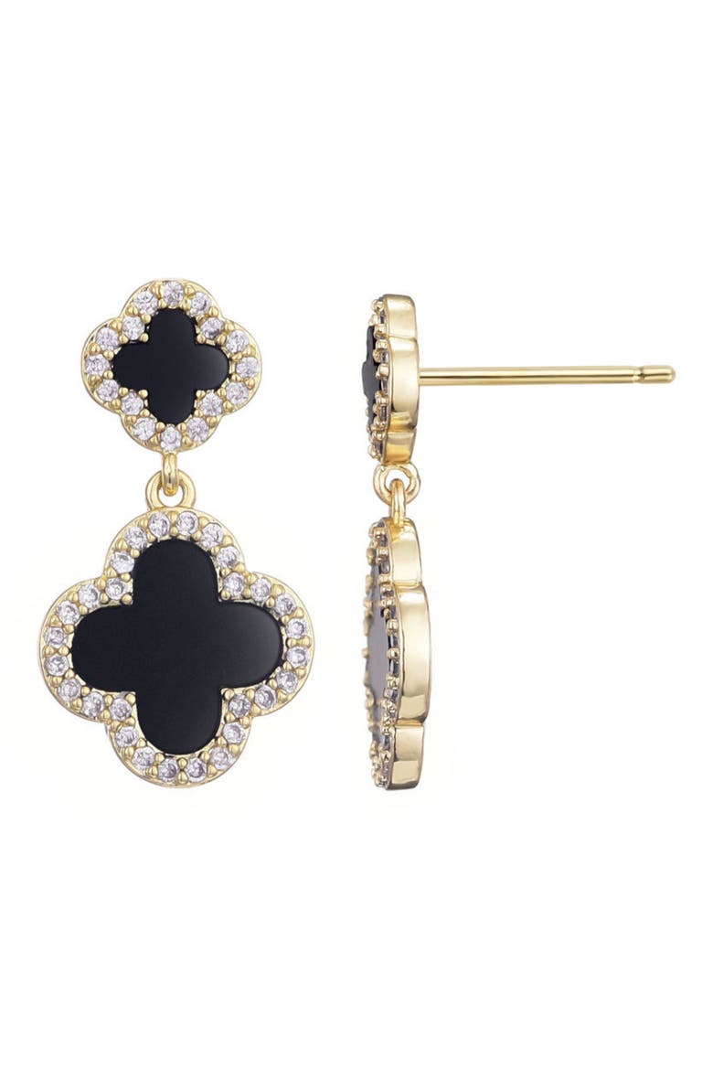 Pavé CZ Double Clover Drop Earrngs, Main, color, GOLD-BLACK