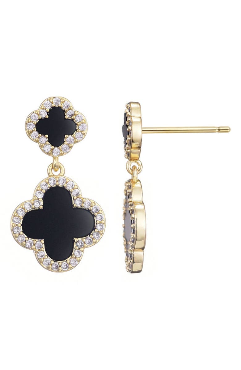 Adornia Pavé CZ Double Clover Drop Earrngs, Main, color, Gold-Black