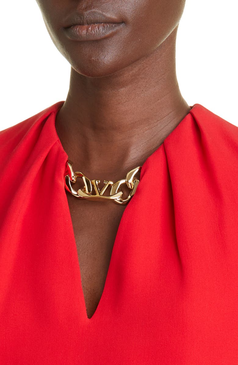 Valentino Garavani Cady Logo Chain Silk Blouse, Alternate, color, 