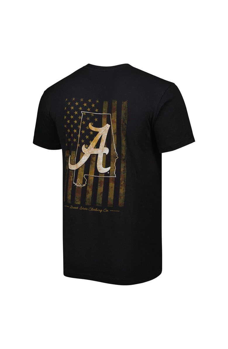 GREAT STATE CLOTHING Men's Black Alabama Crimson Tide Camo Flag 2-Hit T-Shirt, Alternate, color, 