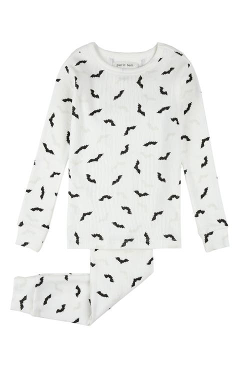 Kids' Bat Print Glow in the Dark Fitted Two-Piece Cotton Rib Pajamas (Toddler & Little Kid)