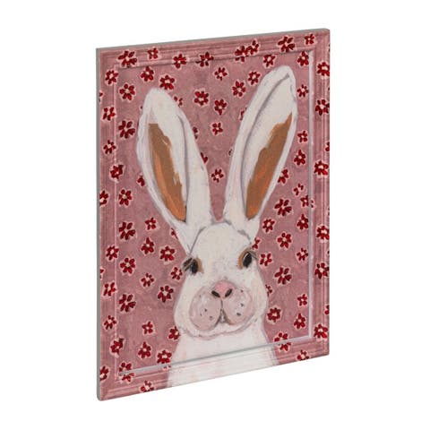 Wood Framed Glass Wall Décor with Rabbit Image