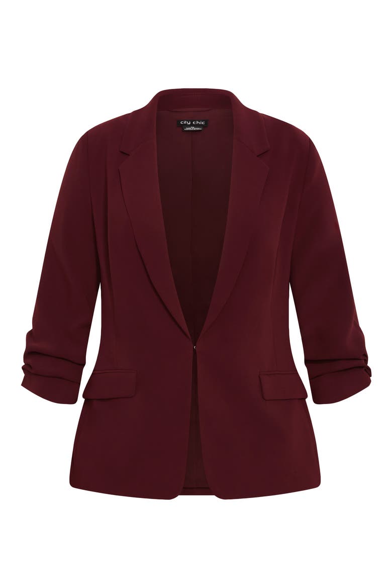 Abbie Ruched Sleeve Blazer, Alternate, color, DARK CHERRY