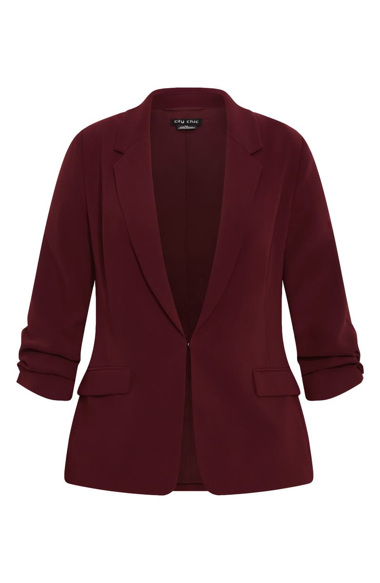 City Chic Abbie Ruched Sleeve Blazer, Alternate, color, Dark Cherry