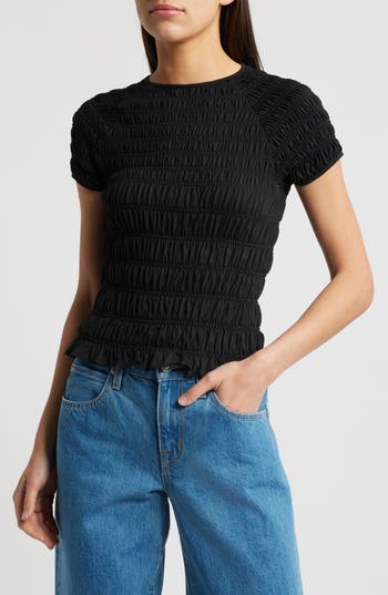 Nation Ltd Sissi Smocked Top In Jet Black