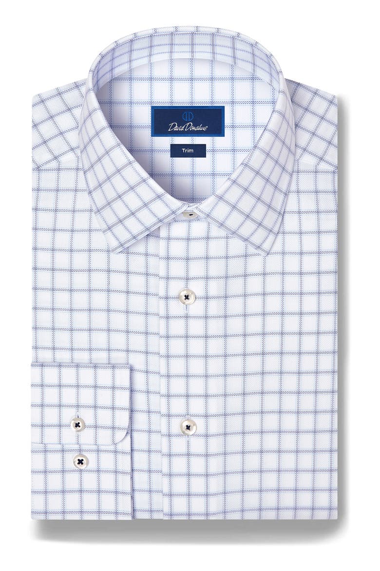 Trim Fit Windowpane Check Dress Shirt, Main, color, WHITE/ NAVY