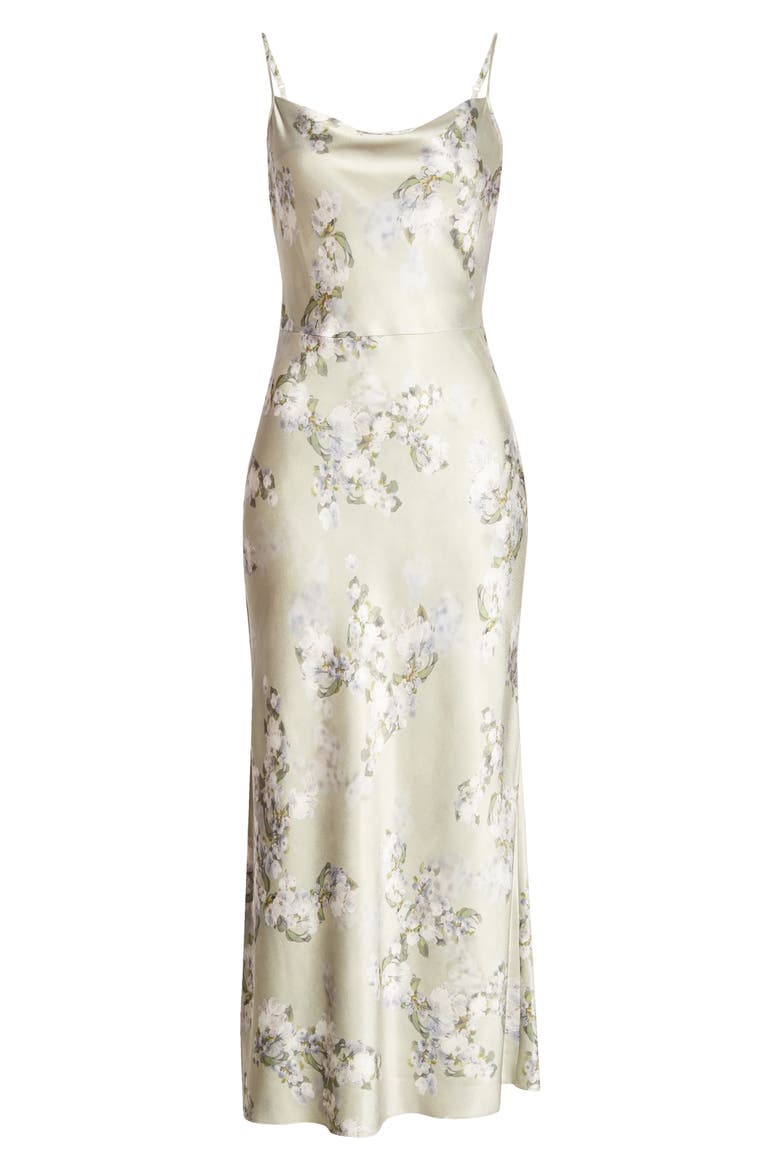 Hazy Blossom Cowl Neck Satin Slipdress, Alternate, color, CELERY