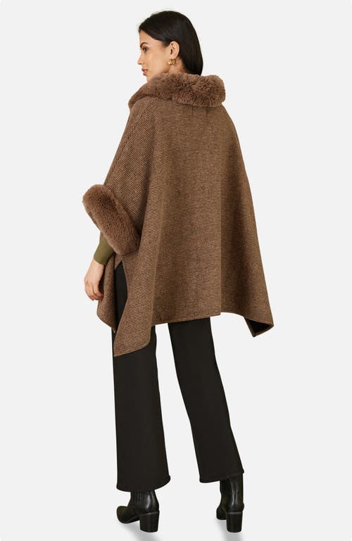Yumi Luxe Fur Collared Cape Jacket In Brown