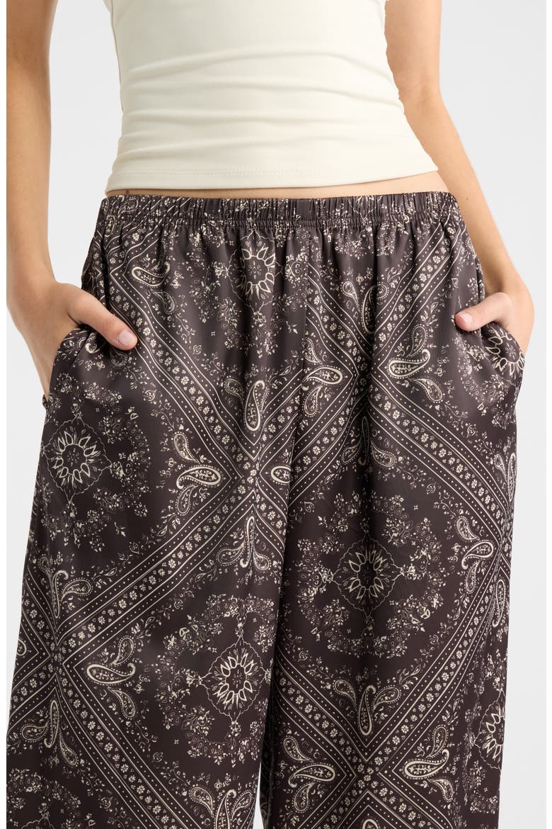 Print Satin Pull On Wide Leg Pants, Alternate, color, BROWN- IVORY SOL BANDANA