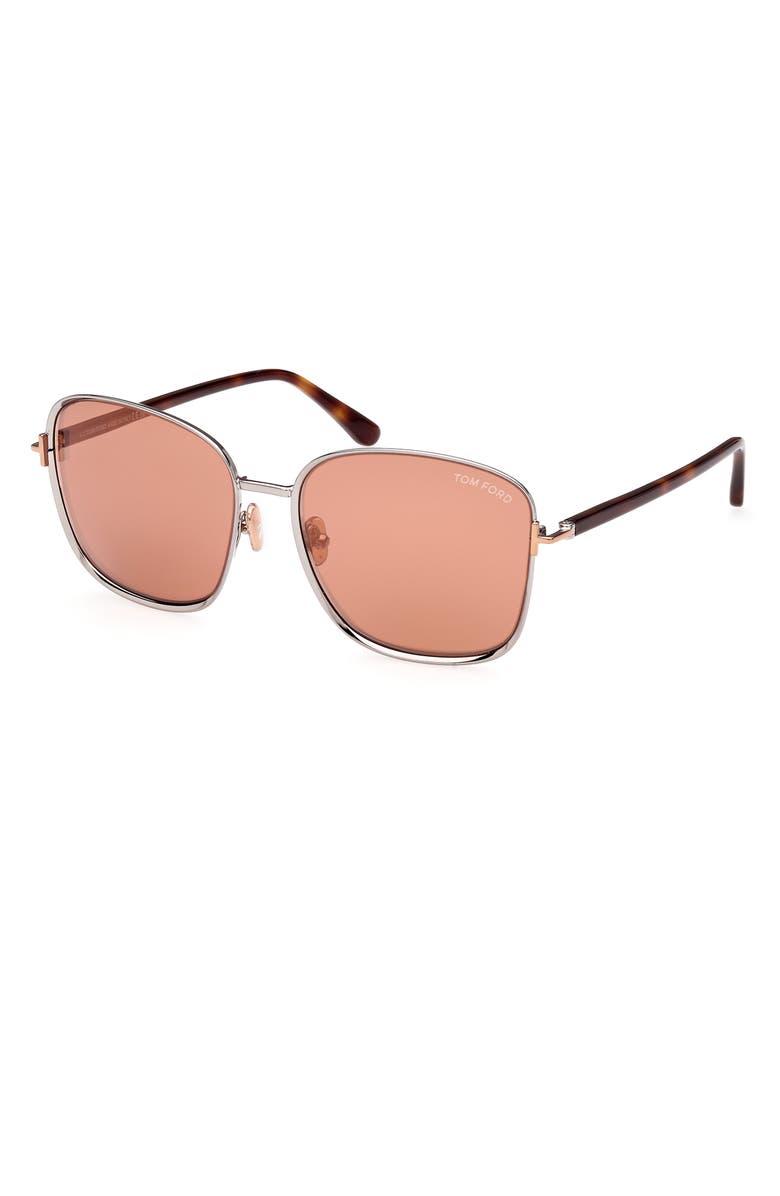 TOM FORD Fern 57mm Square Sunglasses, Alternate, color, Shiny Light Ruthenium / Rose