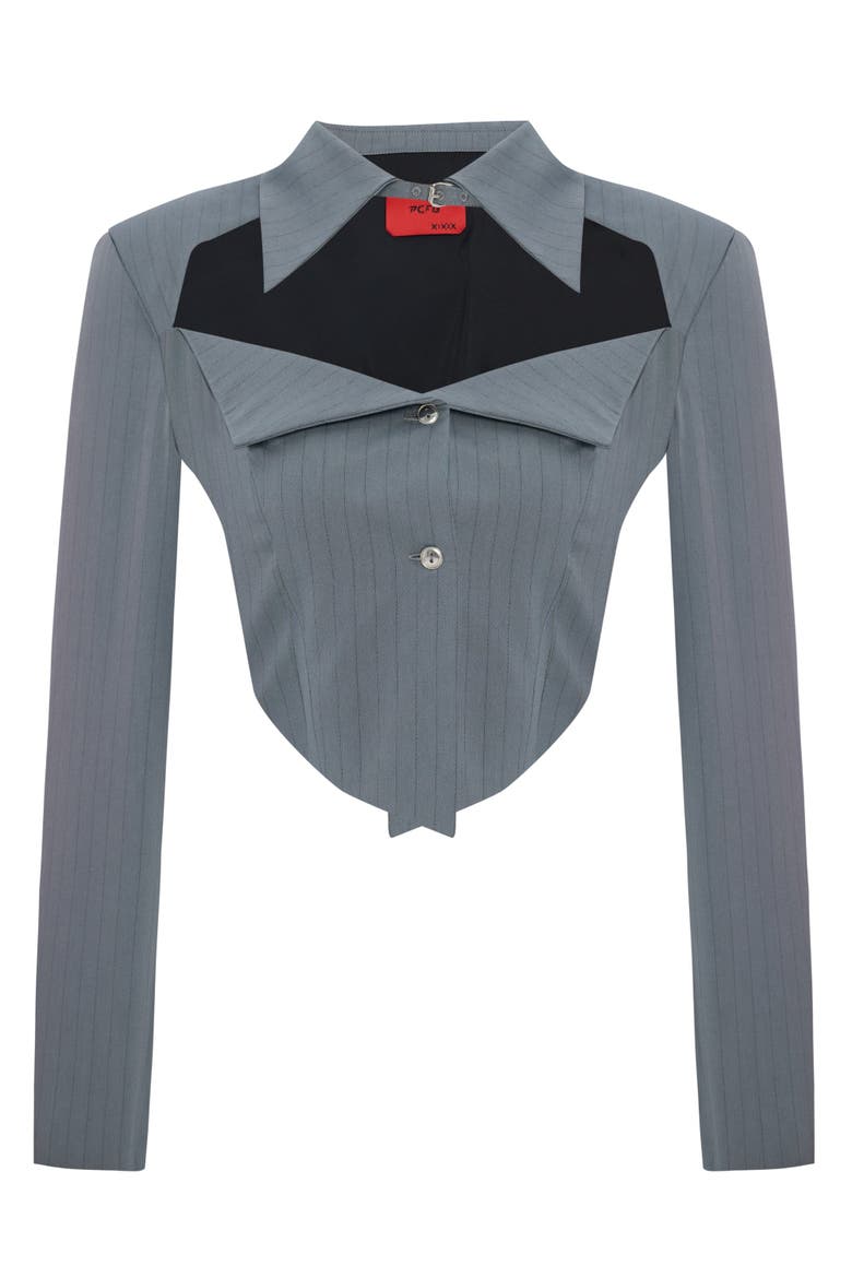 Woven Striped Shirt With Metal Button, Main, color, grey