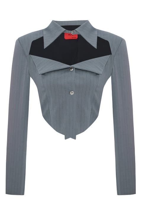 Woven Striped Shirt With Metal Button