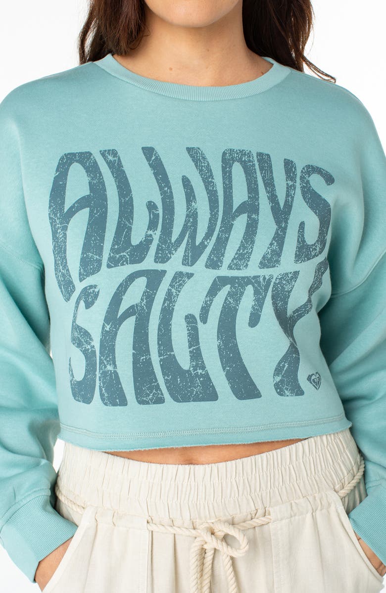 Roxy Morning Hike Graphic Crop Sweatshirt, Alternate, color, Aquifer Solid