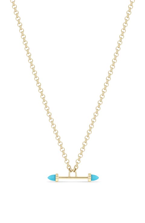 14K Gold Turquoise Rolo Necklace