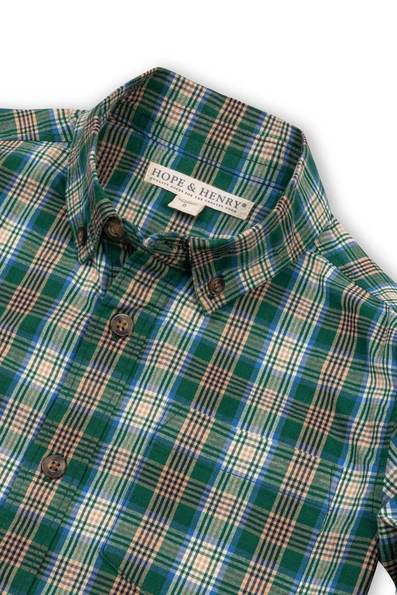 Kids' Long Sleeve Stretch Poplin Shirt, Alternate, color, Green Classic Plaid